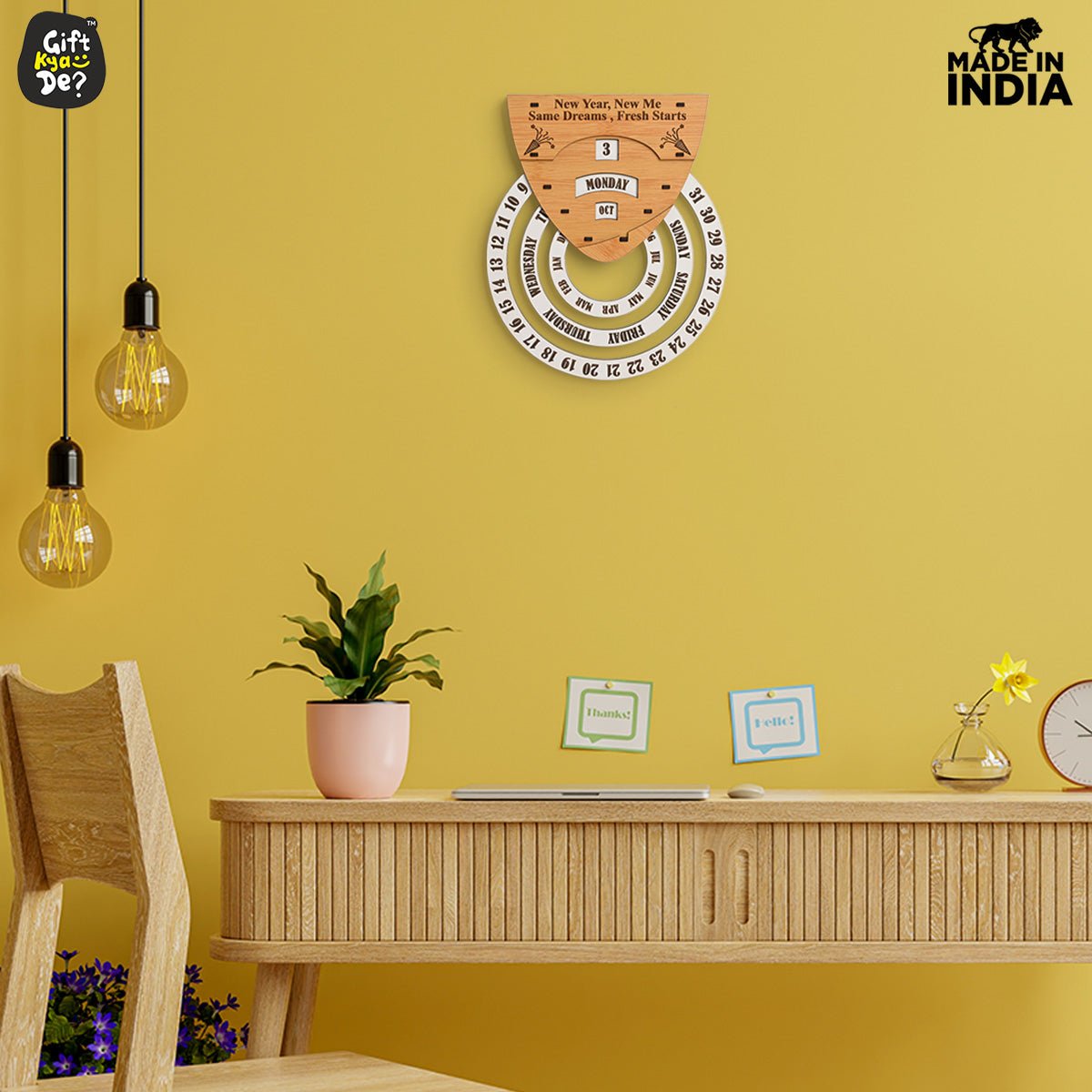 Infinite Circular Wall Calendar (Bamboo Theme) | Calendar With Clock & Diary Combo Available