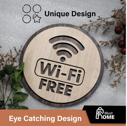MustHome |Wooden Free Wi-Fi Sign | Wi-Fi Symbol | Free Wi-Fi Logo |15 x 15 cm