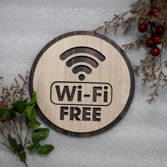 MustHome |Wooden Free Wi-Fi Sign | Wi-Fi Symbol | Free Wi-Fi Logo |15 x 15 cm