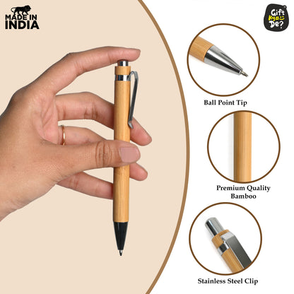 Bamboo Pen with "Jai Hind" Engraving – Patriotic Republic Day & Independence Day Gift – Eco-friendly Writing Pen