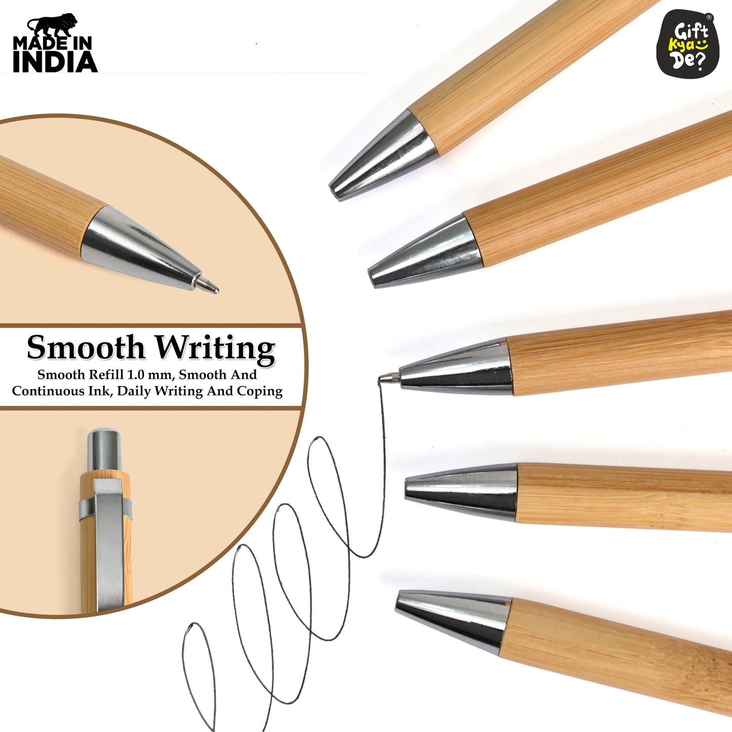 Bamboo Pen with "Jai Hind" Engraving – Patriotic Republic Day & Independence Day Gift – Eco-friendly Writing Pen