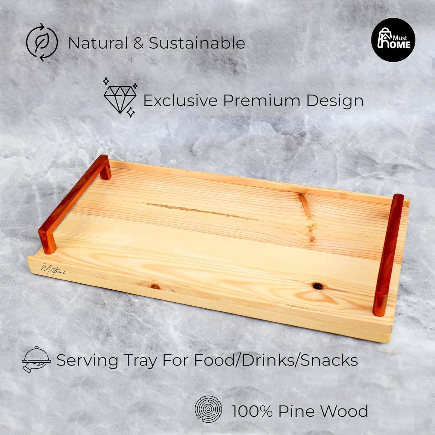 MustHome | Wooden Tray | Dining Table Decorative Items| 38 x 18 cm