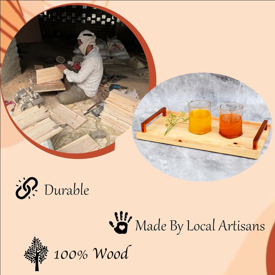 MustHome | Wooden Tray | Dining Table Decorative Items| 38 x 18 cm