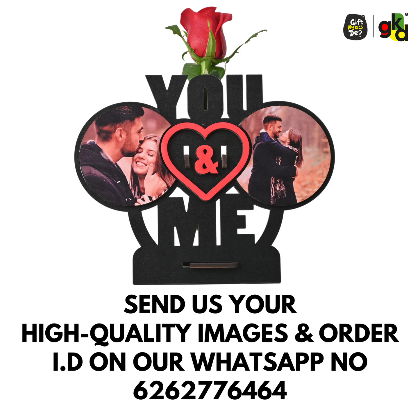 You & Me Wooden Table Top & Personalized Photo Frame with Test Tube Planter –  Romantic Valentine's Day Gift