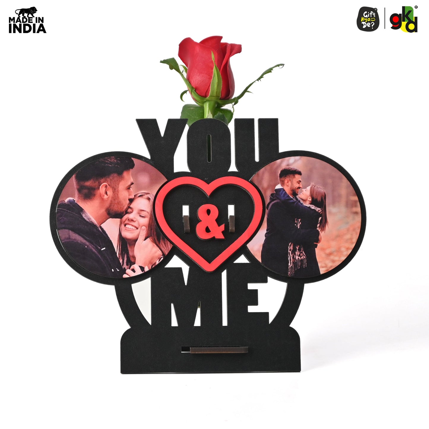 You & Me Wooden Table Top & Personalized Photo Frame with Test Tube Planter –  Romantic Valentine's Day Gift