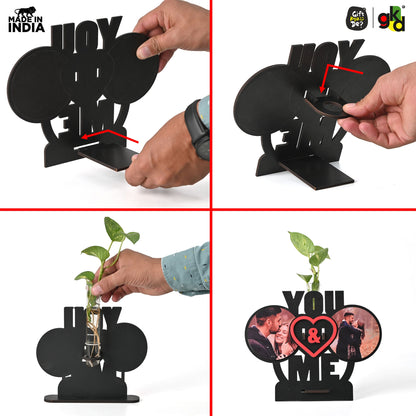 You & Me Wooden Table Top & Personalized Photo Frame with Test Tube Planter –  Romantic Valentine's Day Gift