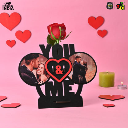 You & Me Wooden Table Top & Personalized Photo Frame with Test Tube Planter –  Romantic Valentine's Day Gift