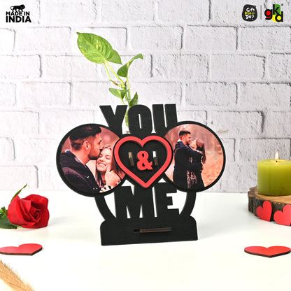 You & Me Wooden Table Top & Personalized Photo Frame with Test Tube Planter –  Romantic Valentine's Day Gift