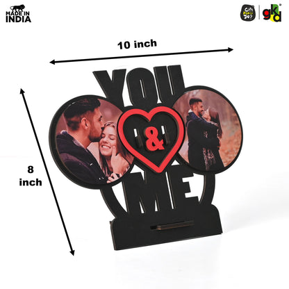 You & Me Wooden Table Top & Personalized Photo Frame with Test Tube Planter –  Romantic Valentine's Day Gift