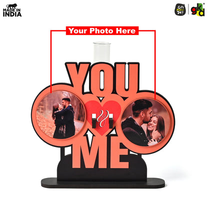 You & Me Wooden Table Top & Personalized Photo Frame with Test Tube Planter –  Romantic Valentine's Day Gift