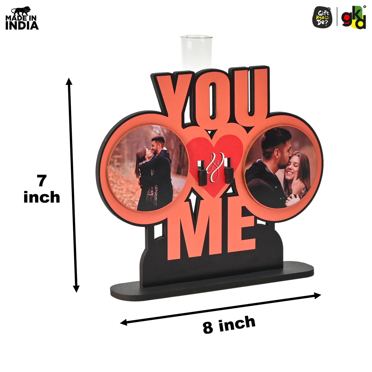 You & Me Wooden Table Top & Personalized Photo Frame with Test Tube Planter –  Romantic Valentine's Day Gift