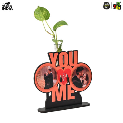 You & Me Wooden Table Top & Personalized Photo Frame with Test Tube Planter –  Romantic Valentine's Day Gift