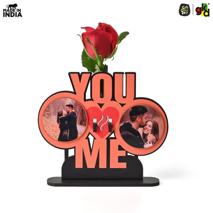 You & Me Wooden Table Top & Personalized Photo Frame with Test Tube Planter –  Romantic Valentine's Day Gift