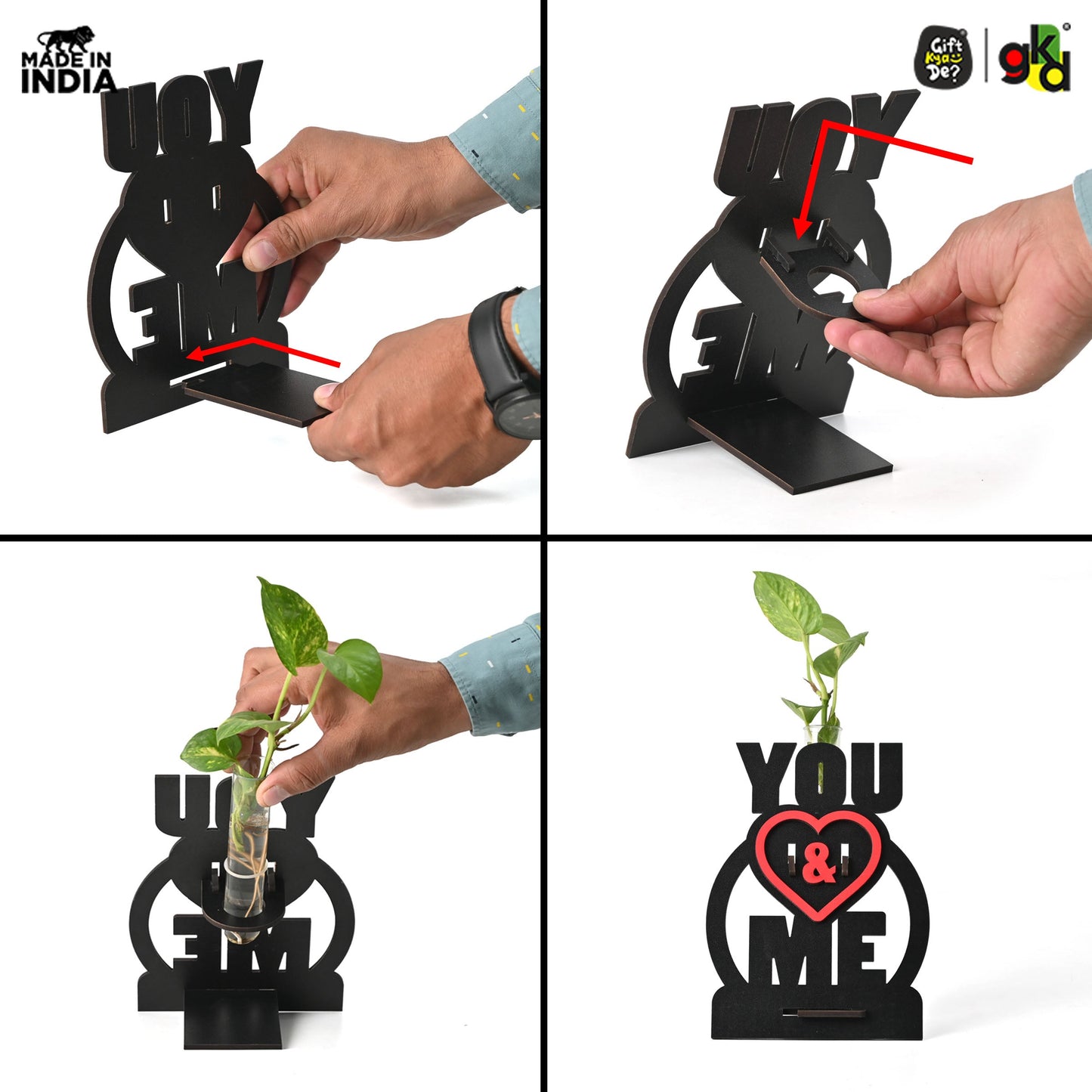 You & Me Wooden Table Top & Personalized Photo Frame with Test Tube Planter –  Romantic Valentine's Day Gift
