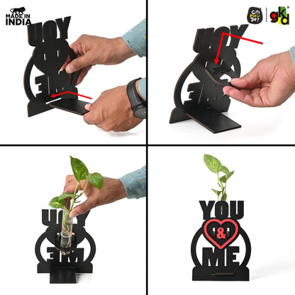 You & Me Wooden Table Top & Personalized Photo Frame with Test Tube Planter –  Romantic Valentine's Day Gift