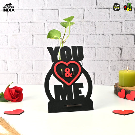You & Me Wooden Table Top & Personalized Photo Frame with Test Tube Planter –  Romantic Valentine's Day Gift