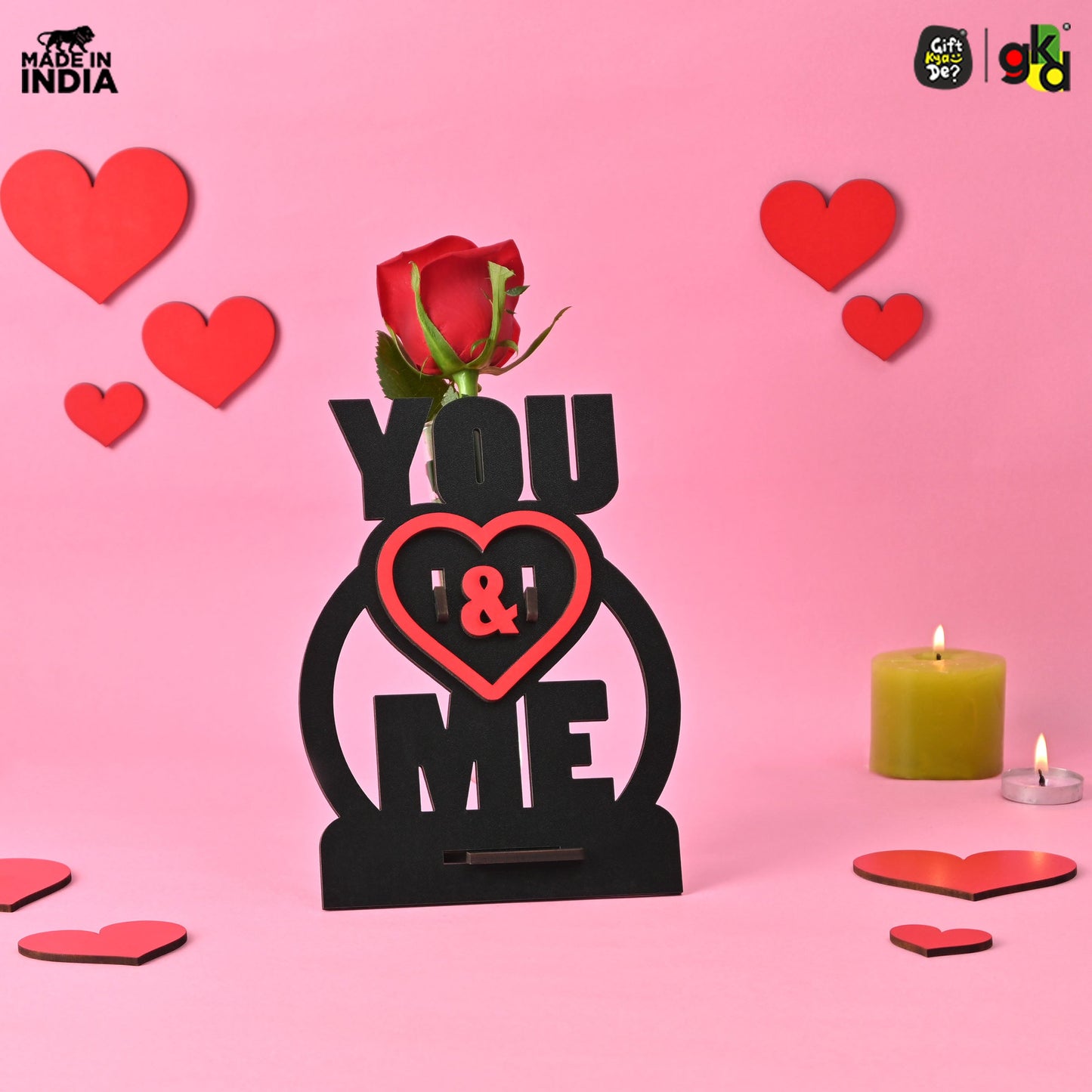 You & Me Wooden Table Top & Personalized Photo Frame with Test Tube Planter –  Romantic Valentine's Day Gift